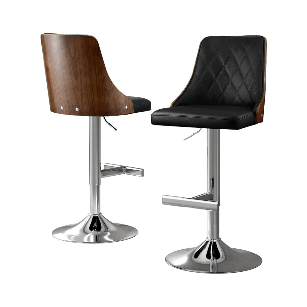 Artiss 2X Bar Stool Wood Swivel Adjustable Kitchen Counter Stool Leather Black BA-TW-T4061-BKX2