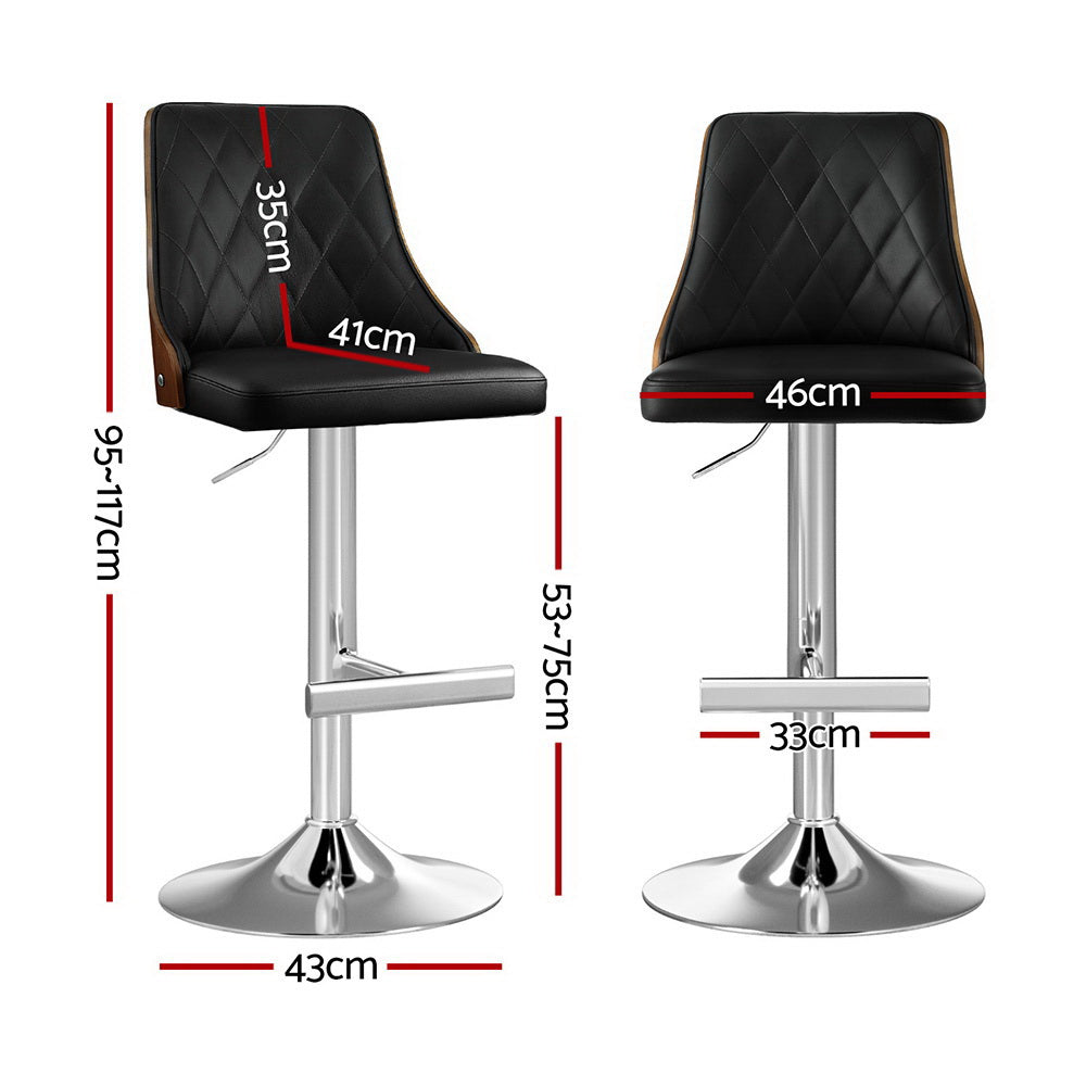Artiss 2X Bar Stool Wood Swivel Adjustable Kitchen Counter Stool Leather Black BA-TW-T4061-BKX2