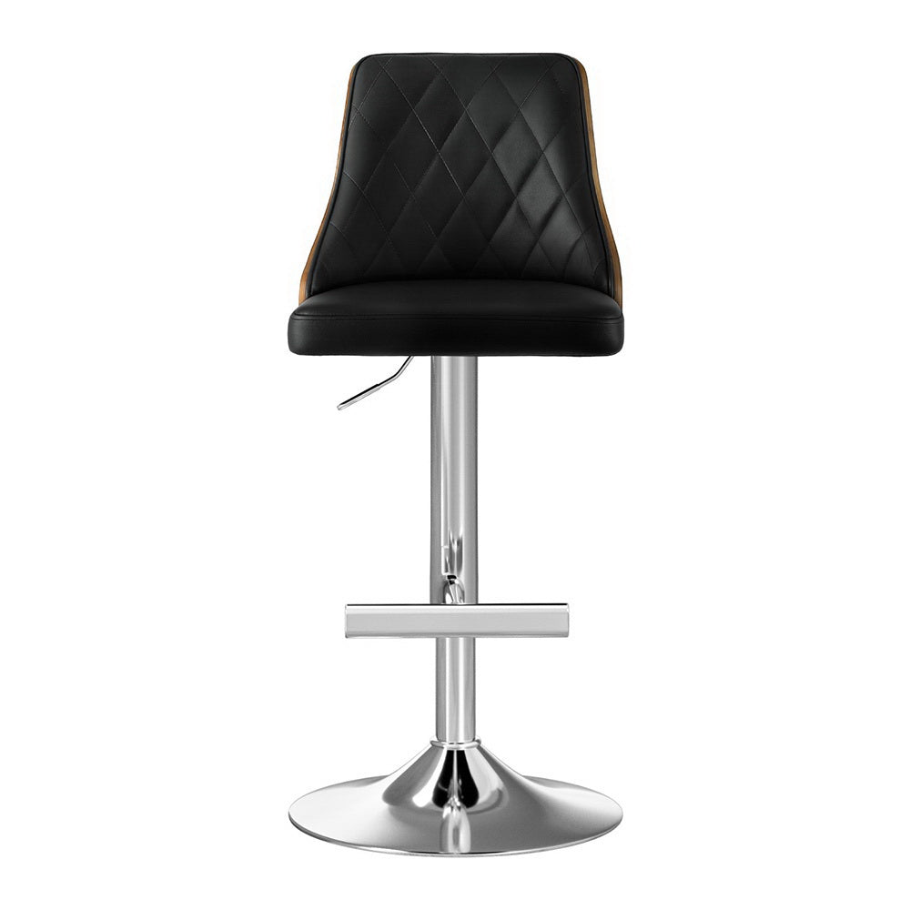Artiss 2X Bar Stool Wood Swivel Adjustable Kitchen Counter Stool Leather Black BA-TW-T4061-BKX2