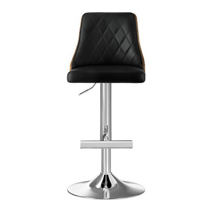 Artiss 2X Bar Stool Wood Swivel Adjustable Kitchen Counter Stool Leather Black BA-TW-T4061-BKX2