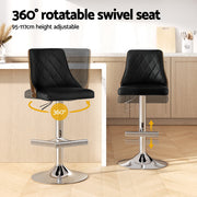 Artiss 2X Bar Stool Wood Swivel Adjustable Kitchen Counter Stool Leather Black BA-TW-T4061-BKX2