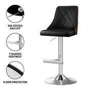 Artiss 2X Bar Stool Wood Swivel Adjustable Kitchen Counter Stool Leather Black BA-TW-T4061-BKX2