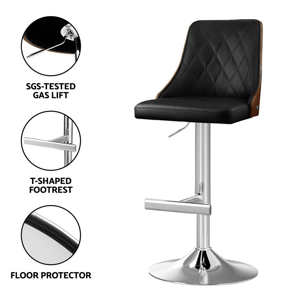 Artiss 2X Bar Stool Wood Swivel Adjustable Kitchen Counter Stool Leather Black BA-TW-T4061-BKX2
