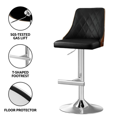 Artiss 2X Bar Stool Wood Swivel Adjustable Kitchen Counter Stool Leather Black BA-TW-T4061-BKX2