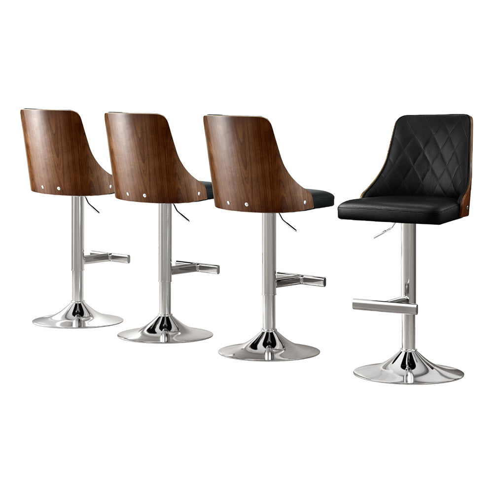 Artiss 4X Bar Stool Wood Swivel Adjustable Kitchen Counter Stool Leather Black BA-TW-T4061-BKX4
