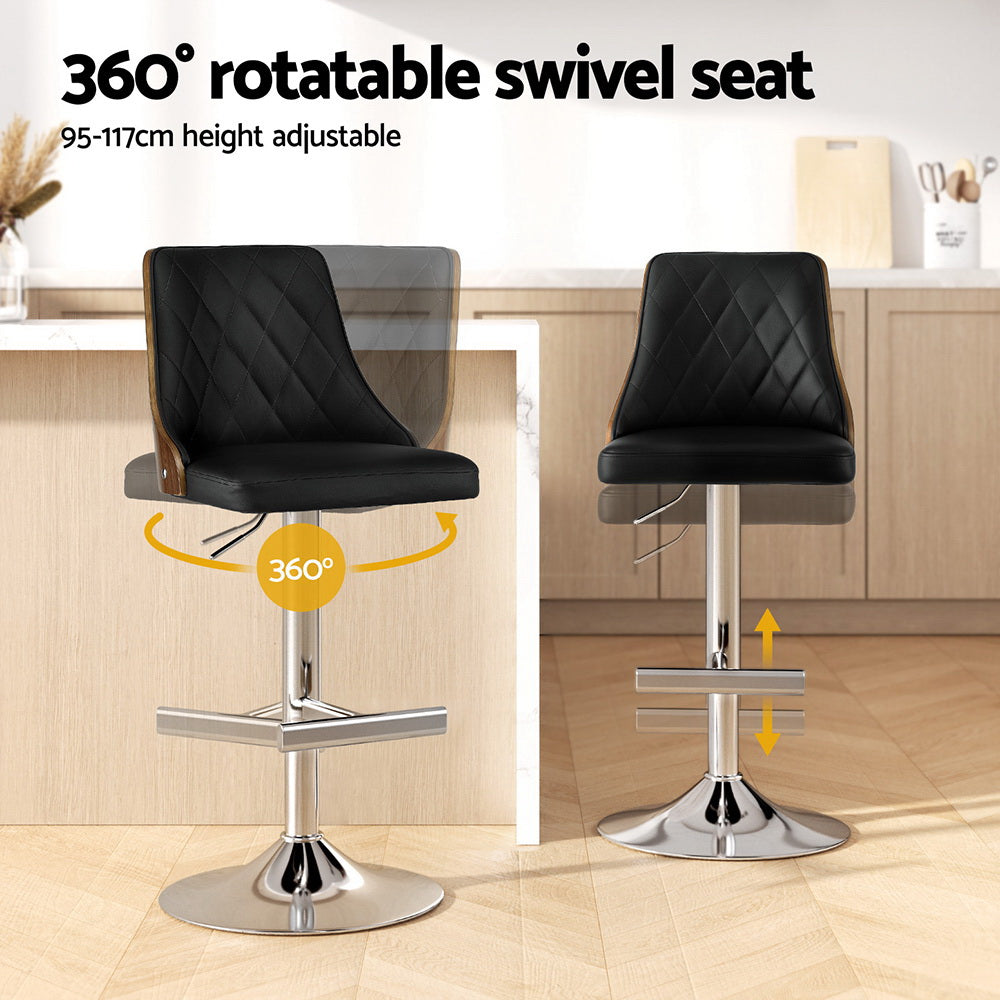 Artiss 4X Bar Stool Wood Swivel Adjustable Kitchen Counter Stool Leather Black BA-TW-T4061-BKX4