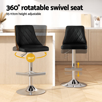 Artiss 4X Bar Stool Wood Swivel Adjustable Kitchen Counter Stool Leather Black BA-TW-T4061-BKX4