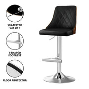 Artiss 4X Bar Stool Wood Swivel Adjustable Kitchen Counter Stool Leather Black BA-TW-T4061-BKX4