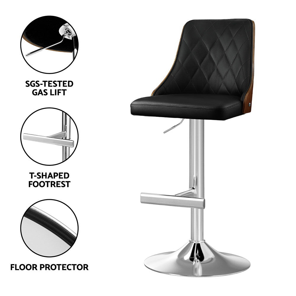 Artiss 4X Bar Stool Wood Swivel Adjustable Kitchen Counter Stool Leather Black BA-TW-T4061-BKX4