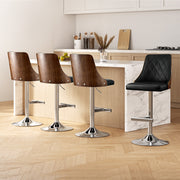 Artiss 4X Bar Stool Wood Swivel Adjustable Kitchen Counter Stool Leather Black BA-TW-T4061-BKX4