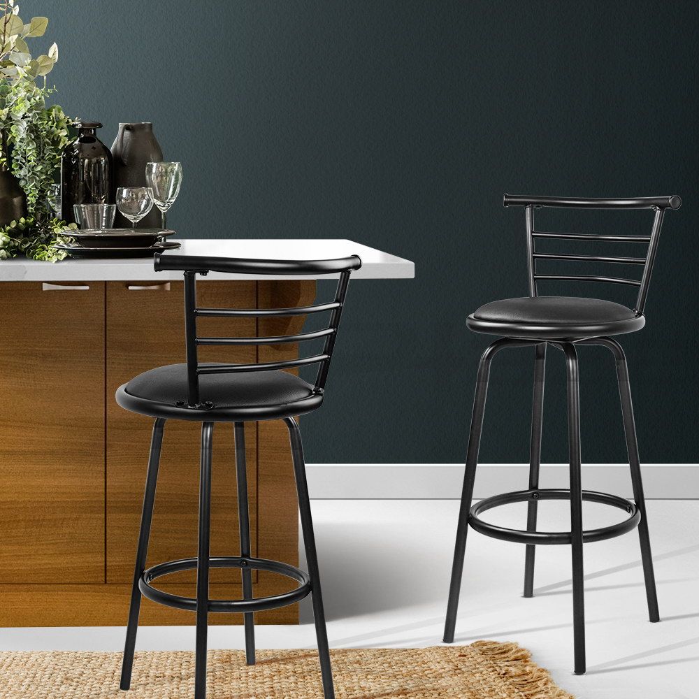 Artiss 2x Bar Stools Swivel Leather Padded Metal BA-TW-T5033A-BKX2