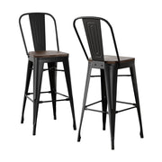 2x Artiss Metal Bar Stools Wooden Seat Retro Counter Stool BA-TW-T5852-BKX2