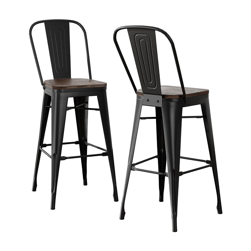 2x Artiss Metal Bar Stools Wooden Seat Retro Counter Stool BA-TW-T5852-BKX2