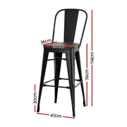 2x Artiss Metal Bar Stools Wooden Seat Retro Counter Stool BA-TW-T5852-BKX2