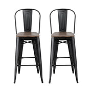 2x Artiss Metal Bar Stools Wooden Seat Retro Counter Stool BA-TW-T5852-BKX2