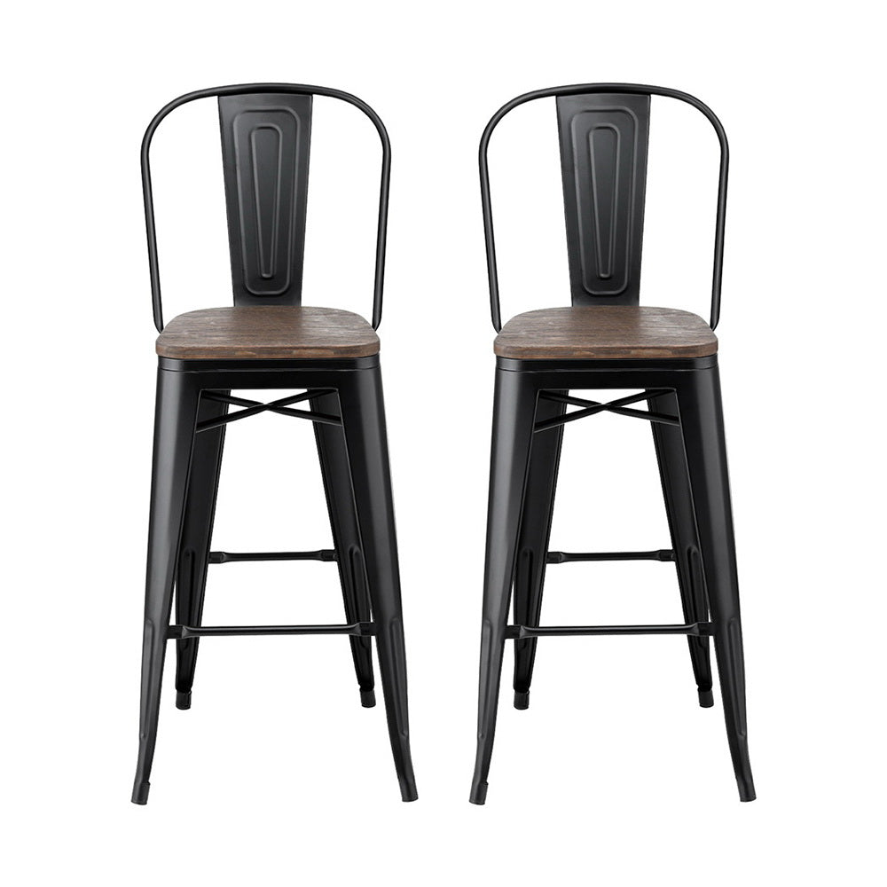 2x Artiss Metal Bar Stools Wooden Seat Retro Counter Stool BA-TW-T5852-BKX2
