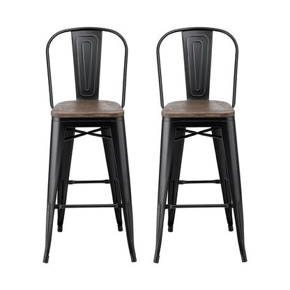 2x Artiss Metal Bar Stools Wooden Seat Retro Counter Stool BA-TW-T5852-BKX2
