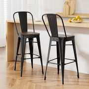 2x Artiss Metal Bar Stools Wooden Seat Retro Counter Stool BA-TW-T5852-BKX2