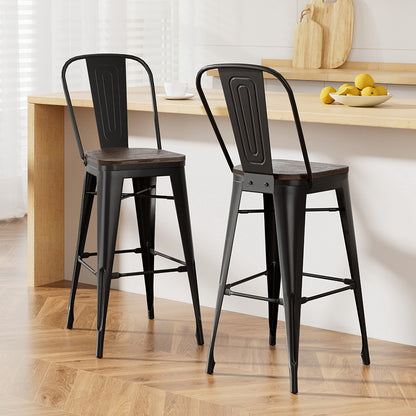 2x Artiss Metal Bar Stools Wooden Seat Retro Counter Stool BA-TW-T5852-BKX2