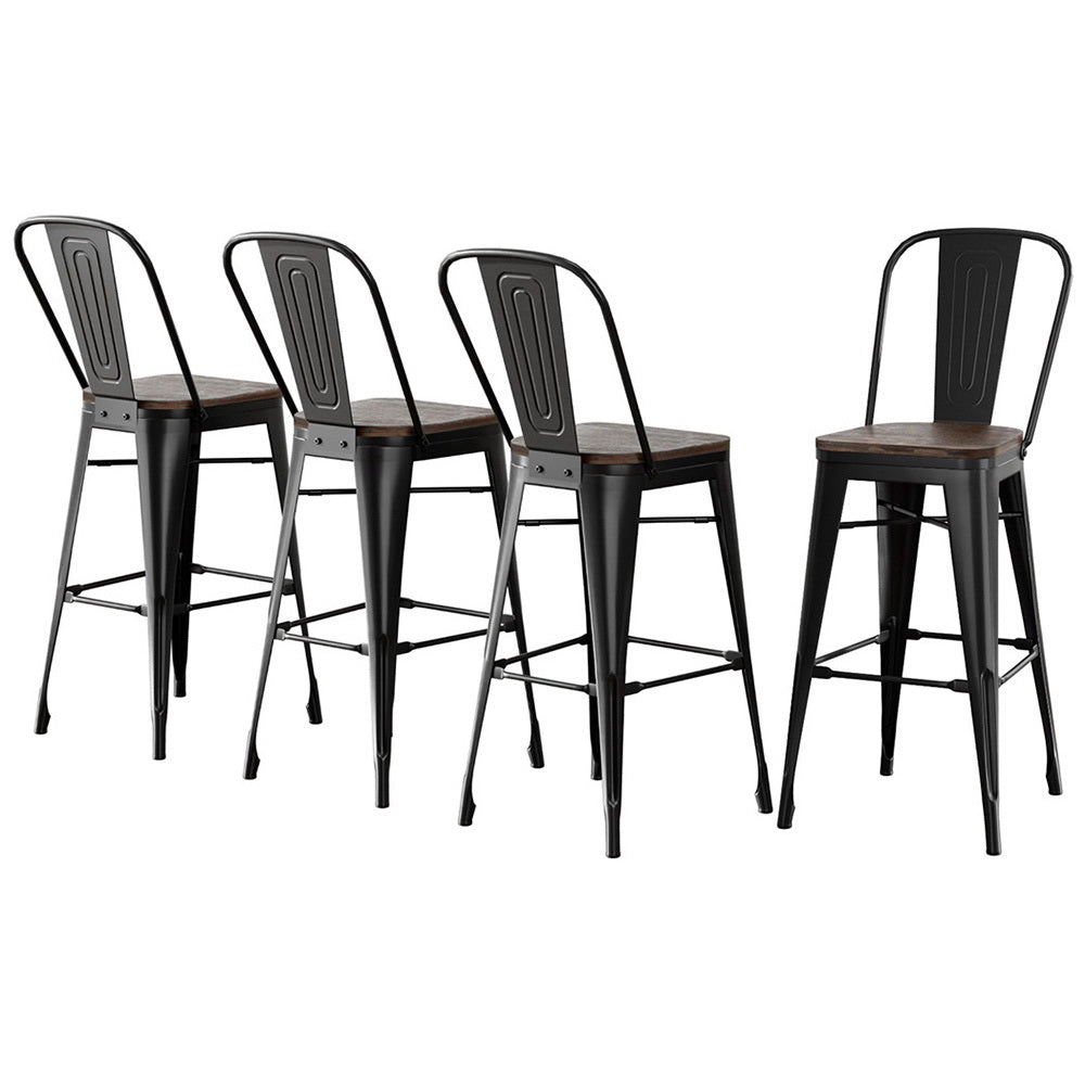 4x Artiss Metal Bar Stools Wooden Seat Retro Counter Stool BA-TW-T5852-BKX4