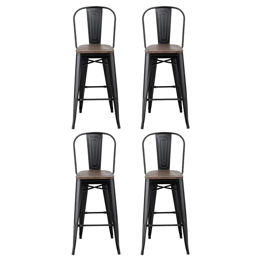 4x Artiss Metal Bar Stools Wooden Seat Retro Counter Stool BA-TW-T5852-BKX4