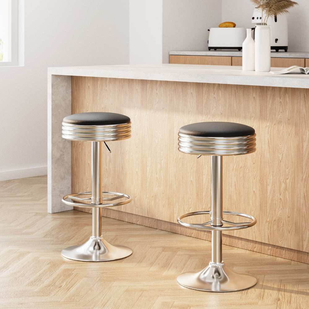 Artiss Set of 2 Backless PU Leather Bar Stools - Black and Chrome BA-TW-T7009-BLACK-X2