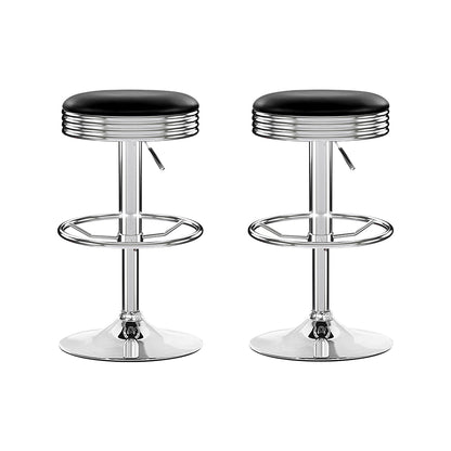 Artiss Set of 2 Backless PU Leather Bar Stools - Black and Chrome BA-TW-T7009-BLACK-X2