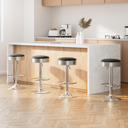 Artiss 4x Bar Stools Leather Padded Gas Lift Silver BA-TW-T7009-BLACK-X4