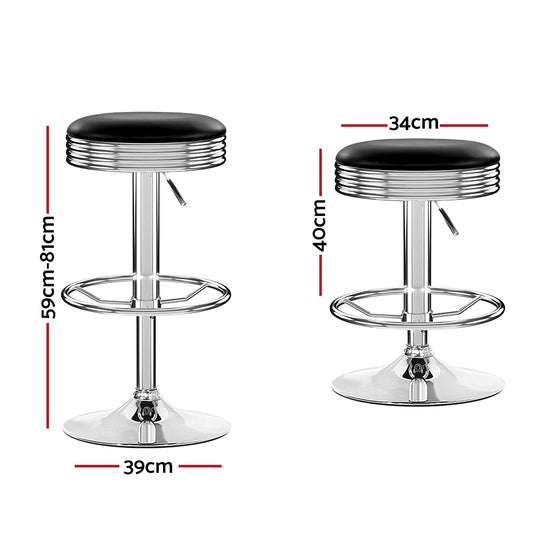Artiss 4x Bar Stools Leather Padded Gas Lift Silver BA-TW-T7009-BLACK-X4