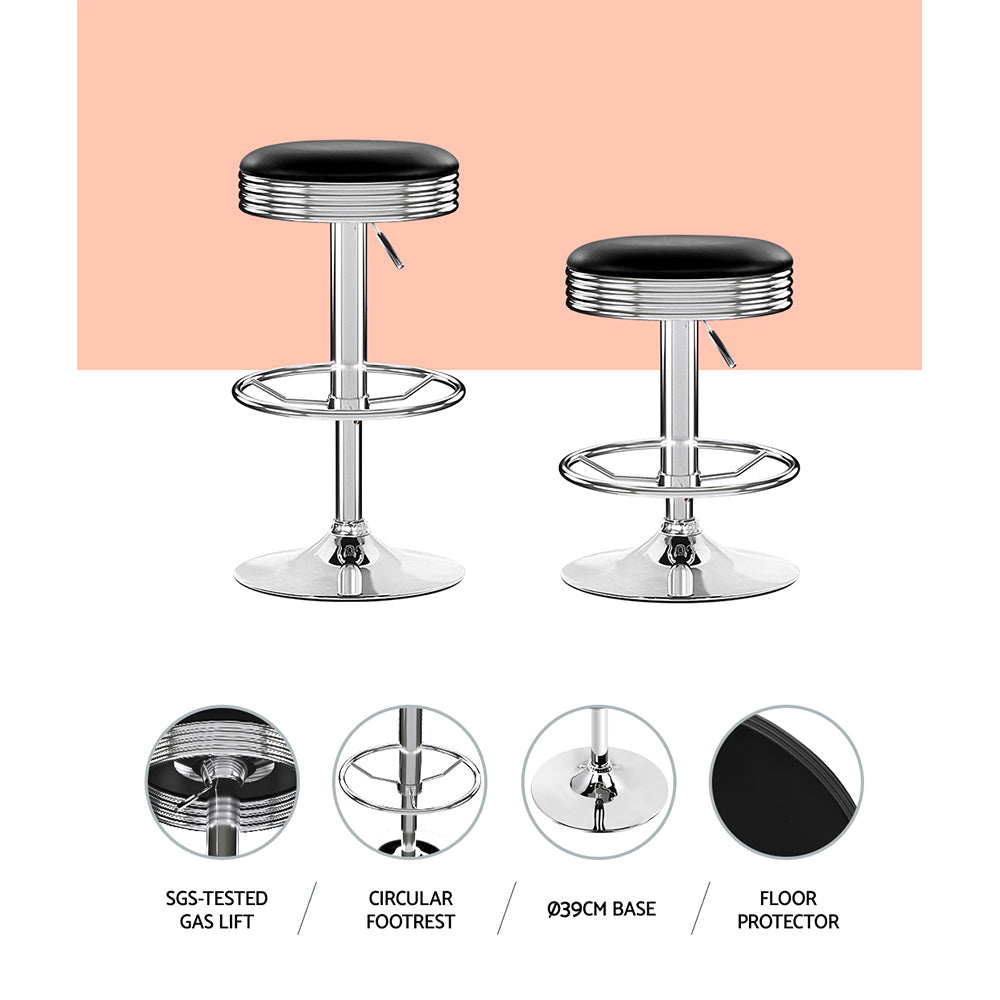 Artiss 4x Bar Stools Leather Padded Gas Lift Silver BA-TW-T7009-BLACK-X4