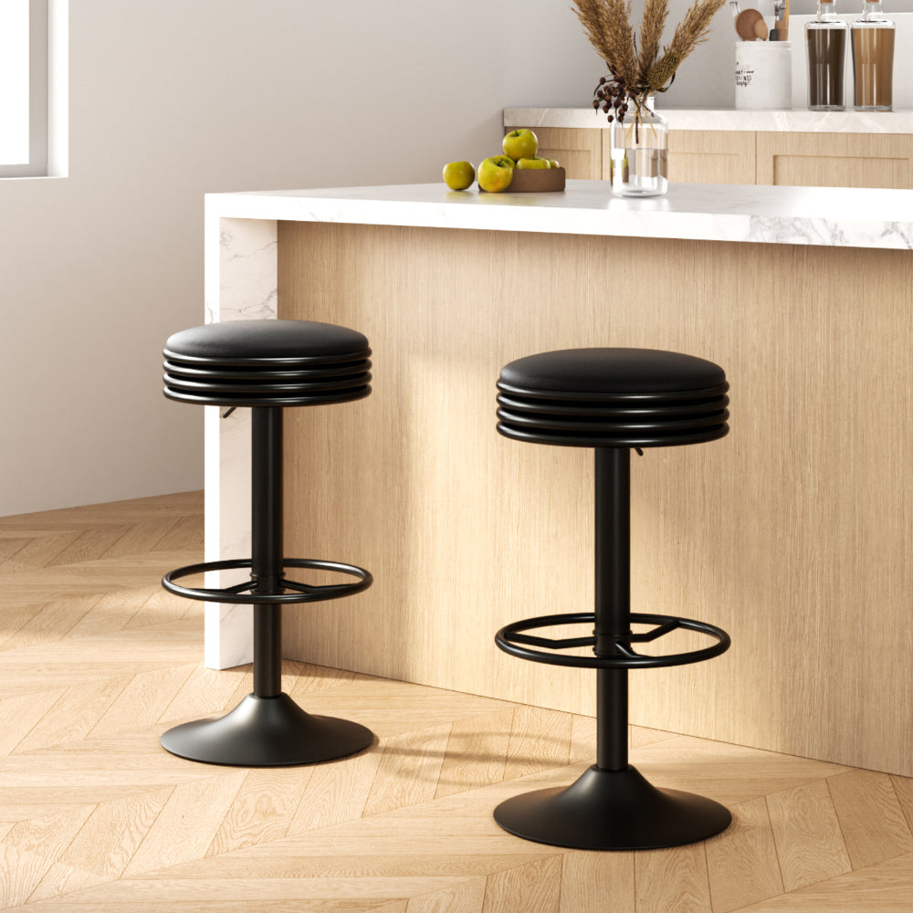 Artiss 2x Bar Stools Leather Padded Gas Lift Black BA-TW-T7009-CB-BKX2