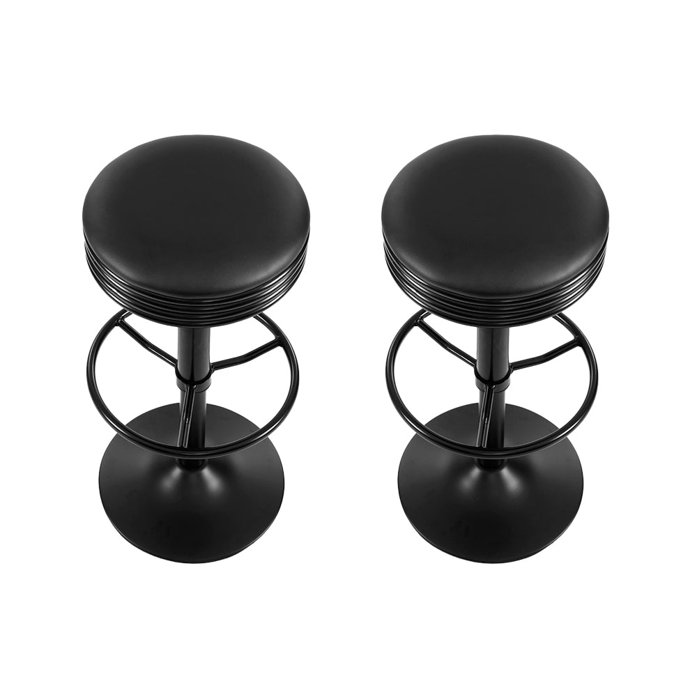 Artiss 2x Bar Stools Leather Padded Gas Lift Black BA-TW-T7009-CB-BKX2