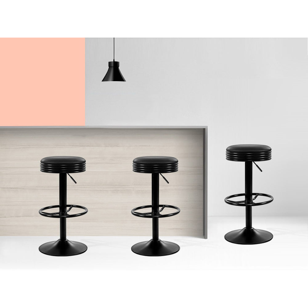 Artiss 2x Bar Stools Leather Padded Gas Lift Black BA-TW-T7009-CB-BKX2