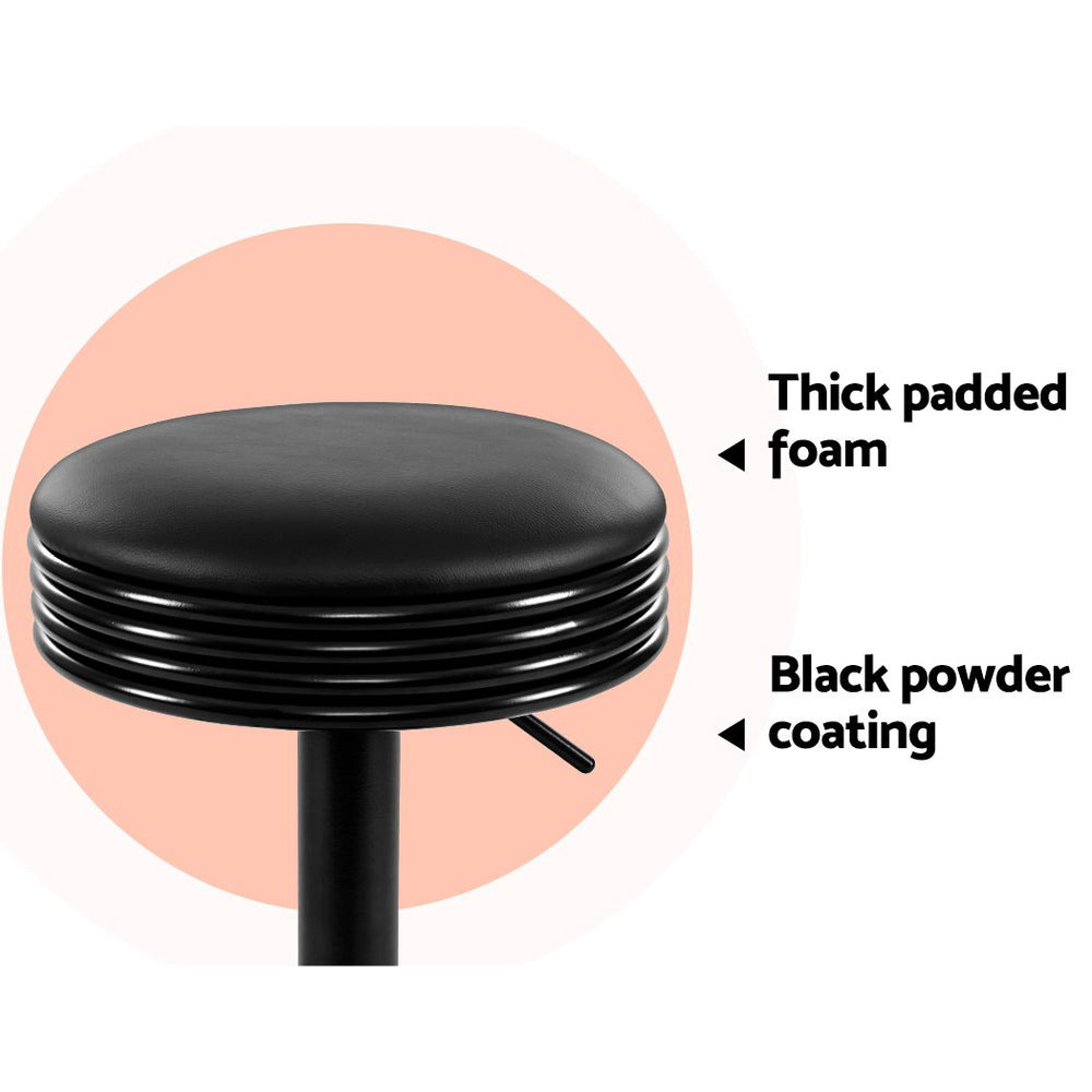 Artiss 2x Bar Stools Leather Padded Gas Lift Black BA-TW-T7009-CB-BKX2