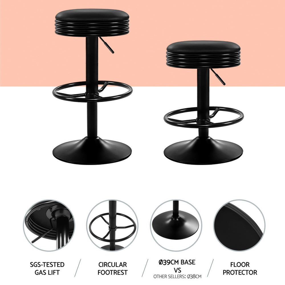 Artiss 4x Bar Stools Leather Padded Gas Lift Black BA-TW-T7009-CB-BKX4