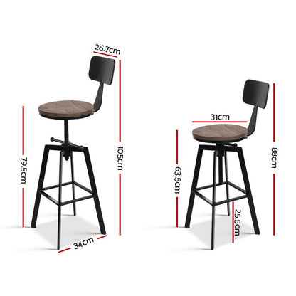 Artiss Bar Stools Kitchen Counter Chairs Vintage Metal Chairs BA-TW-V17-098BACK-BK