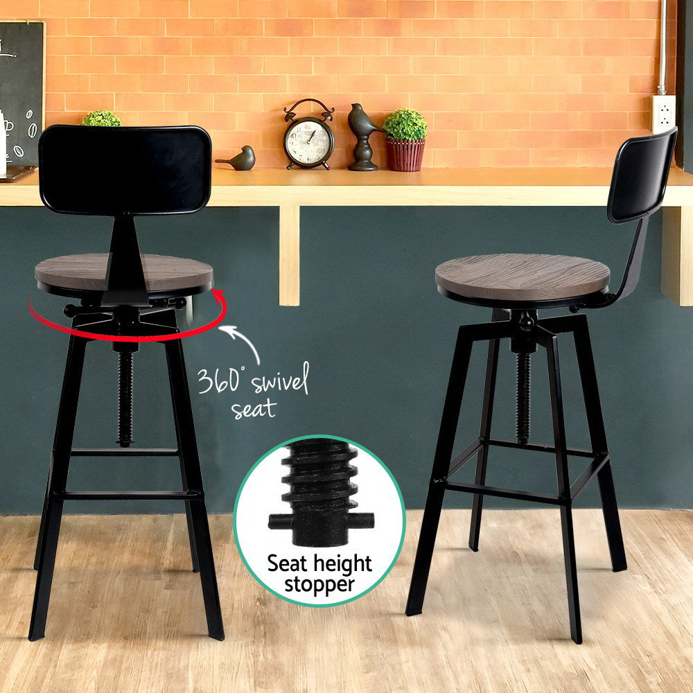 Artiss Bar Stools Kitchen Counter Chairs Vintage Metal Chairs BA-TW-V17-098BACK-BK
