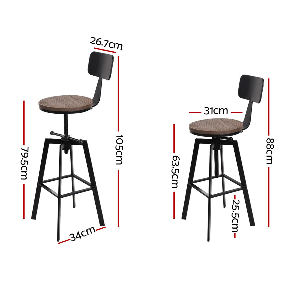 Artiss Bar Stools Kitchen Counter Chairs Vintage Metal Chairs x2 BA-TW-V17-098BACK-BKX2