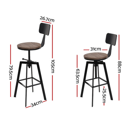 Artiss Bar Stools Kitchen Counter Chairs Vintage Metal Chairs x2 BA-TW-V17-098BACK-BKX2