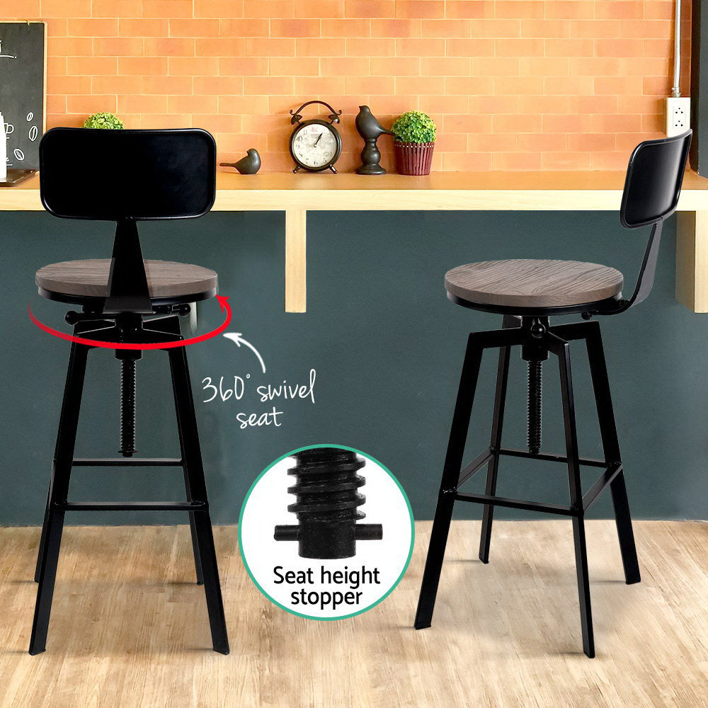 Artiss Bar Stools Kitchen Counter Chairs Vintage Metal Chairs x2 BA-TW-V17-098BACK-BKX2