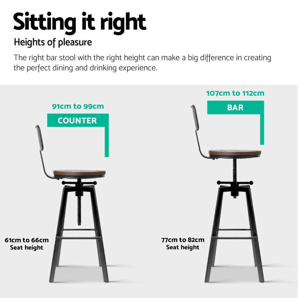 Artiss 4x Bar Stools Kitchen Dining Chairs Adjustable Wood Stool w/Backrest BA-TW-V17-098BACK-BKX4