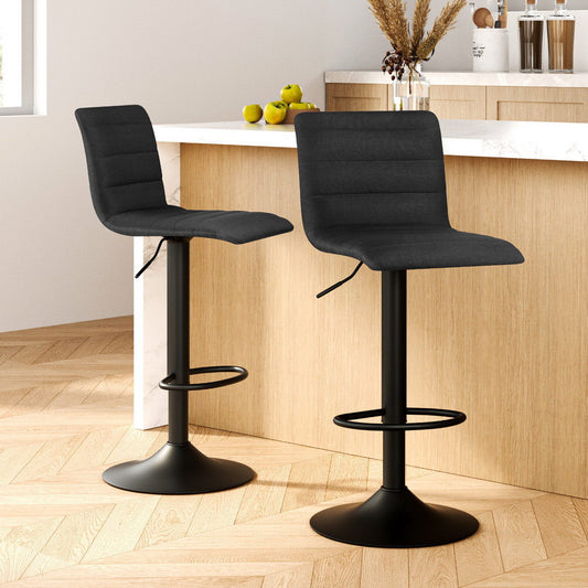 Artiss 2x Bar Stools Gas Lift Linen Fabric Black BA-TW-V17-1168-BKX2