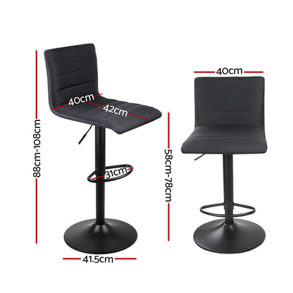 Artiss 2x Bar Stools Gas Lift Linen Fabric Black BA-TW-V17-1168-BKX2