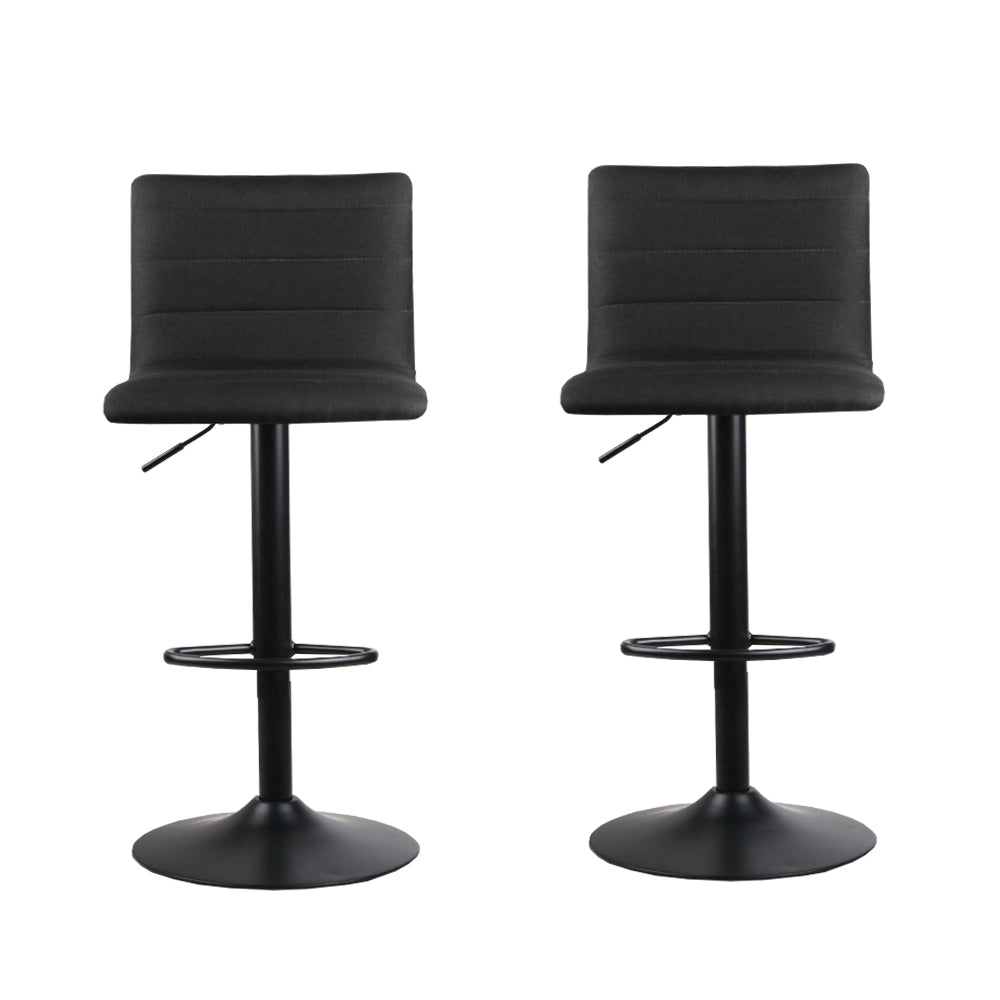 Artiss 2x Bar Stools Gas Lift Linen Fabric Black BA-TW-V17-1168-BKX2