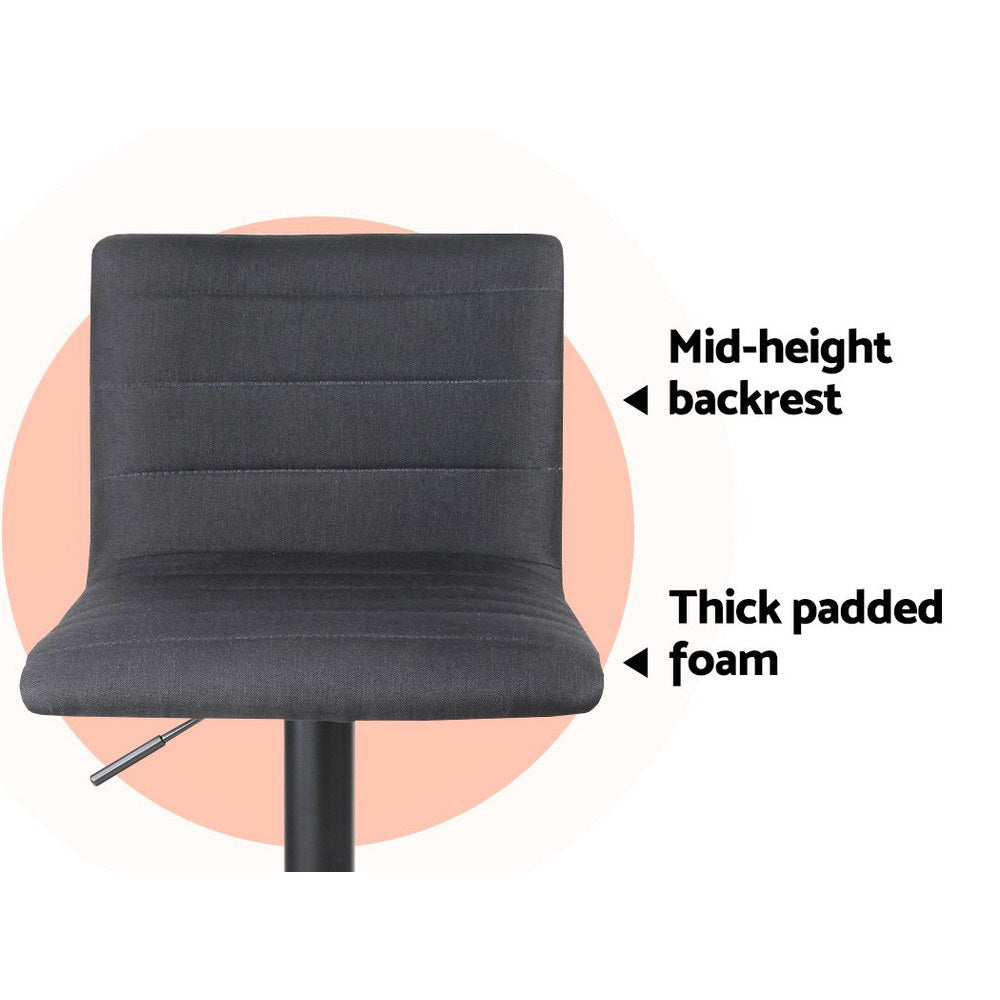Artiss 2x Bar Stools Gas Lift Linen Fabric Black BA-TW-V17-1168-BKX2