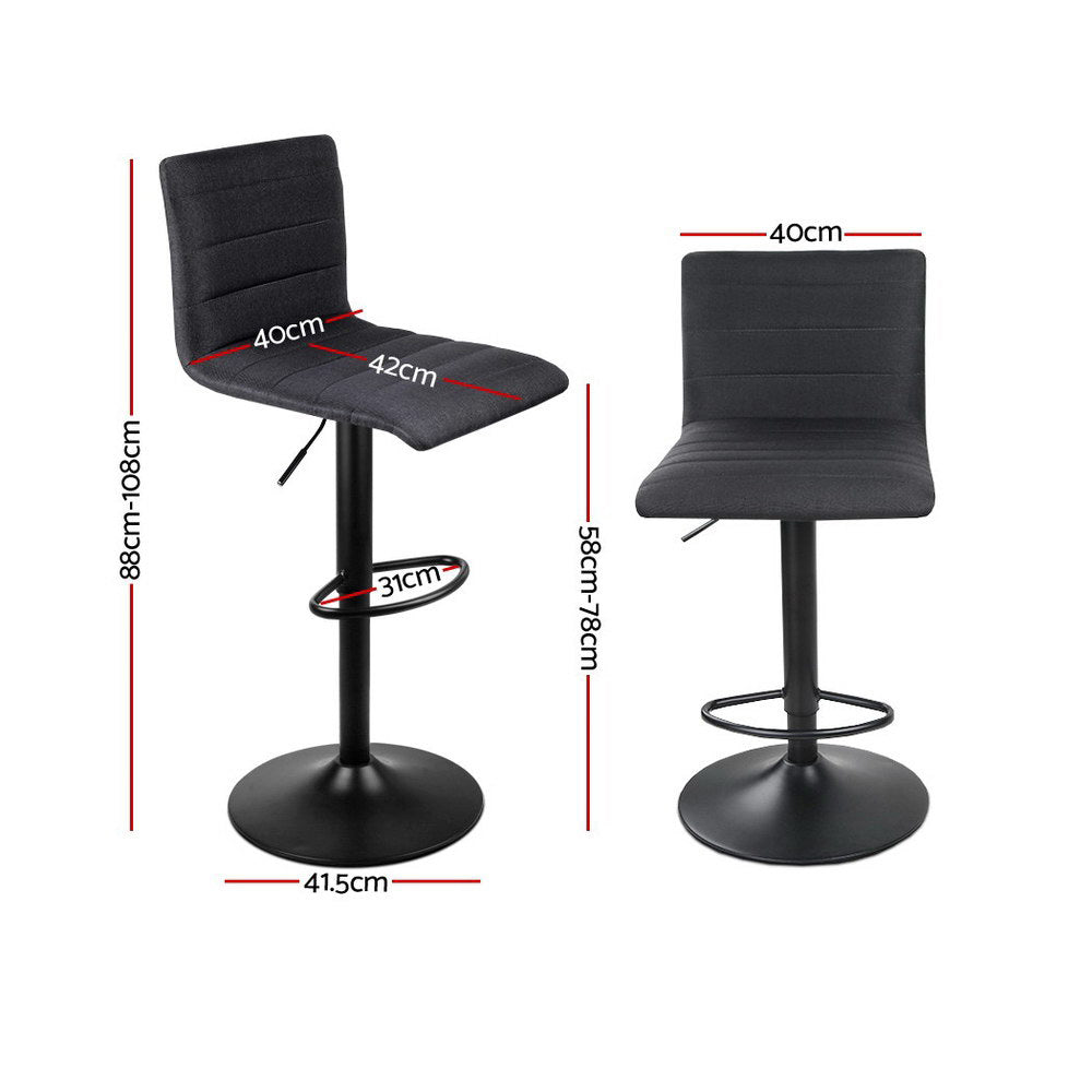 Artiss 4x Bar Stools Gas Lift Linen Fabric Black BA-TW-V17-1168-BKX4