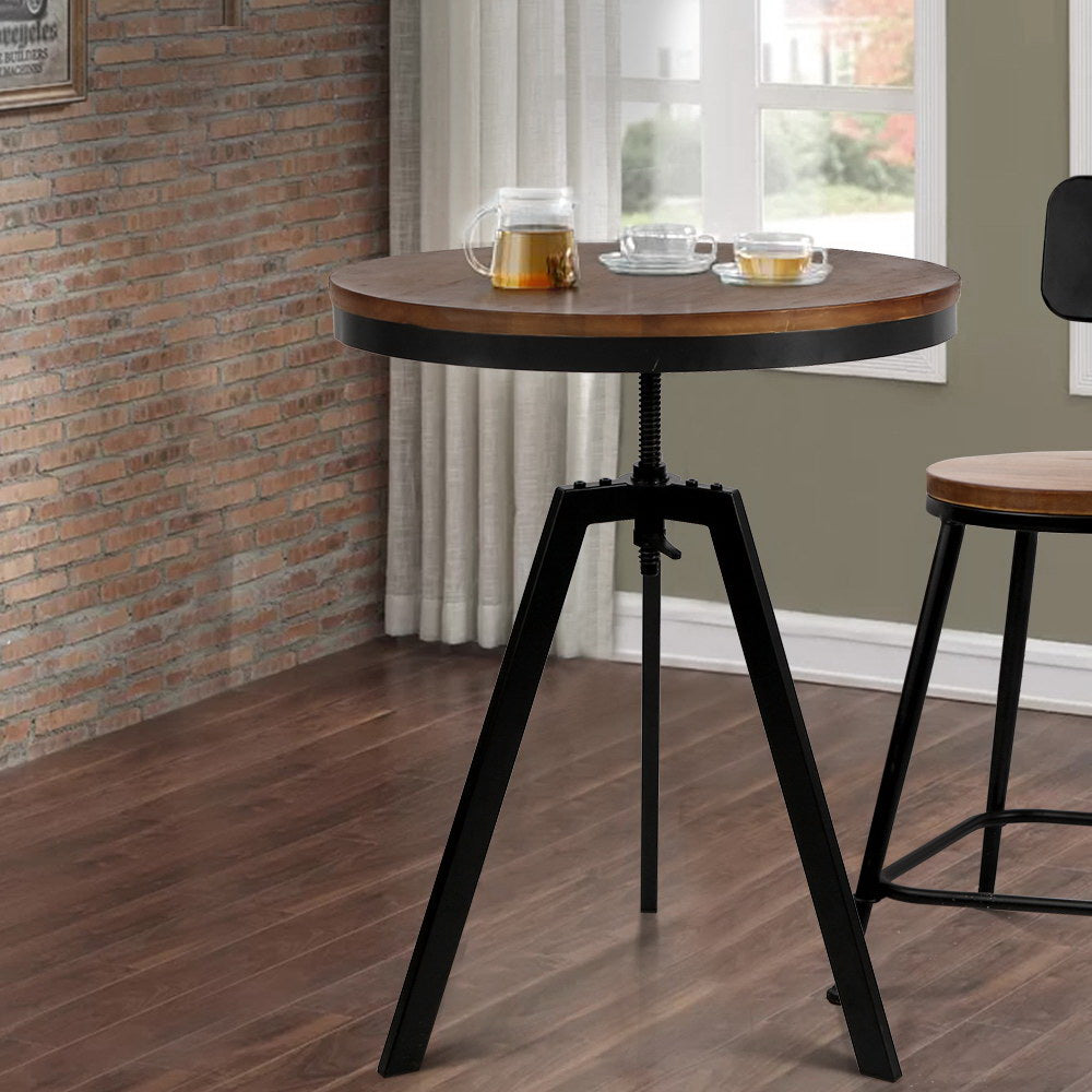 Artiss Bar Table 67-86CM Height Round Brown BA-TW-V17-COF-TAB