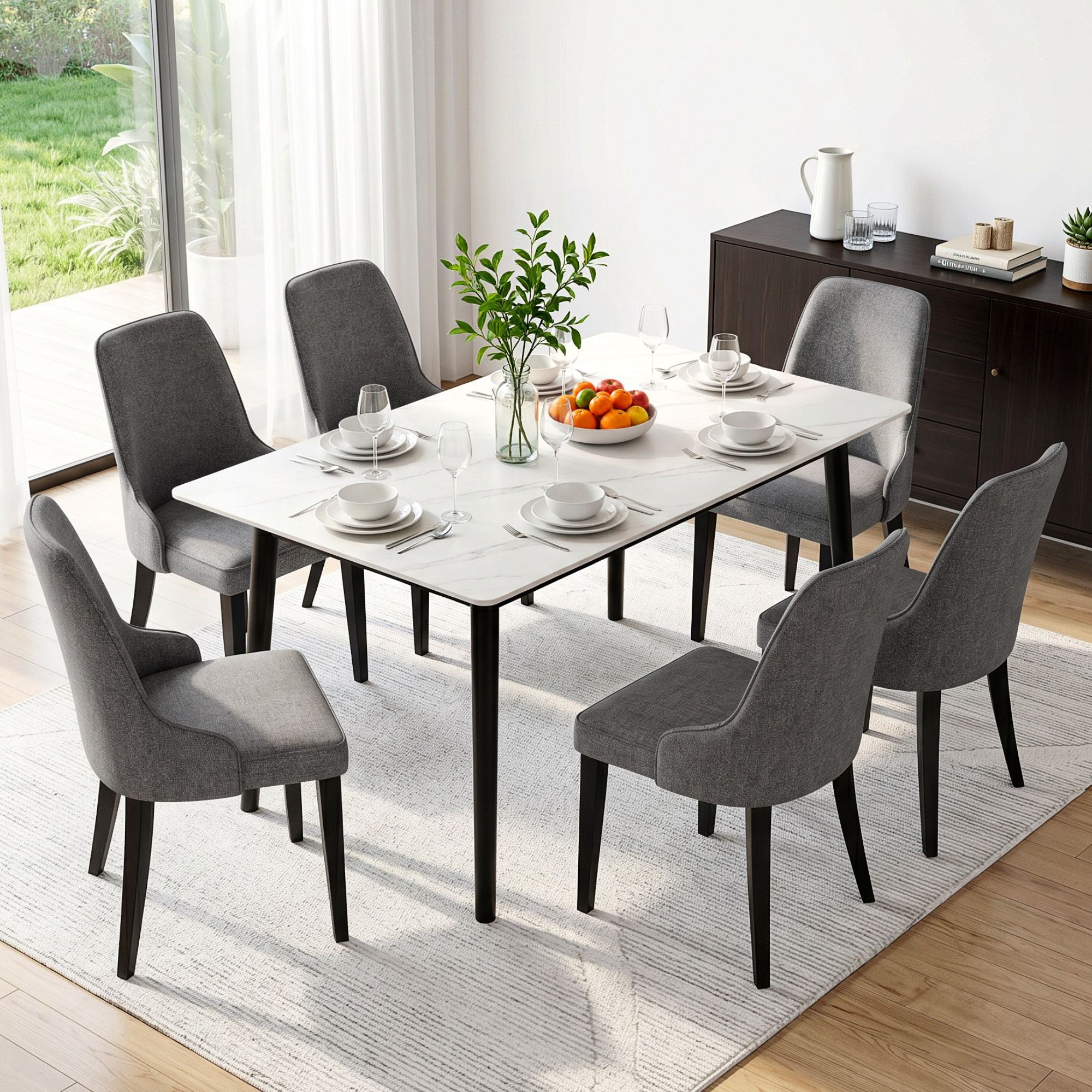 Artiss Dining Chairs Set of 6 Linen Fabric Grey BA-TW-V17-DIN5901-GYX6