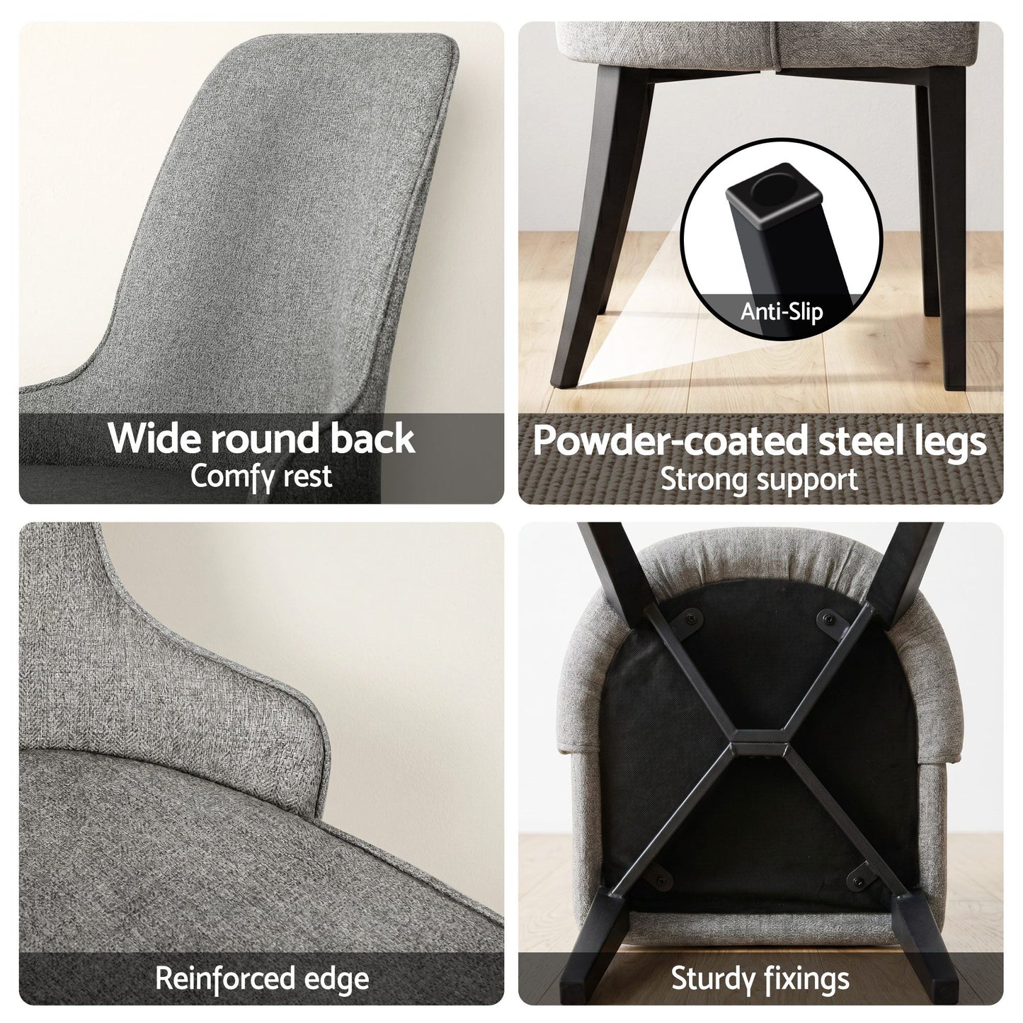 Artiss Dining Chairs Set of 6 Linen Fabric Grey BA-TW-V17-DIN5901-GYX6