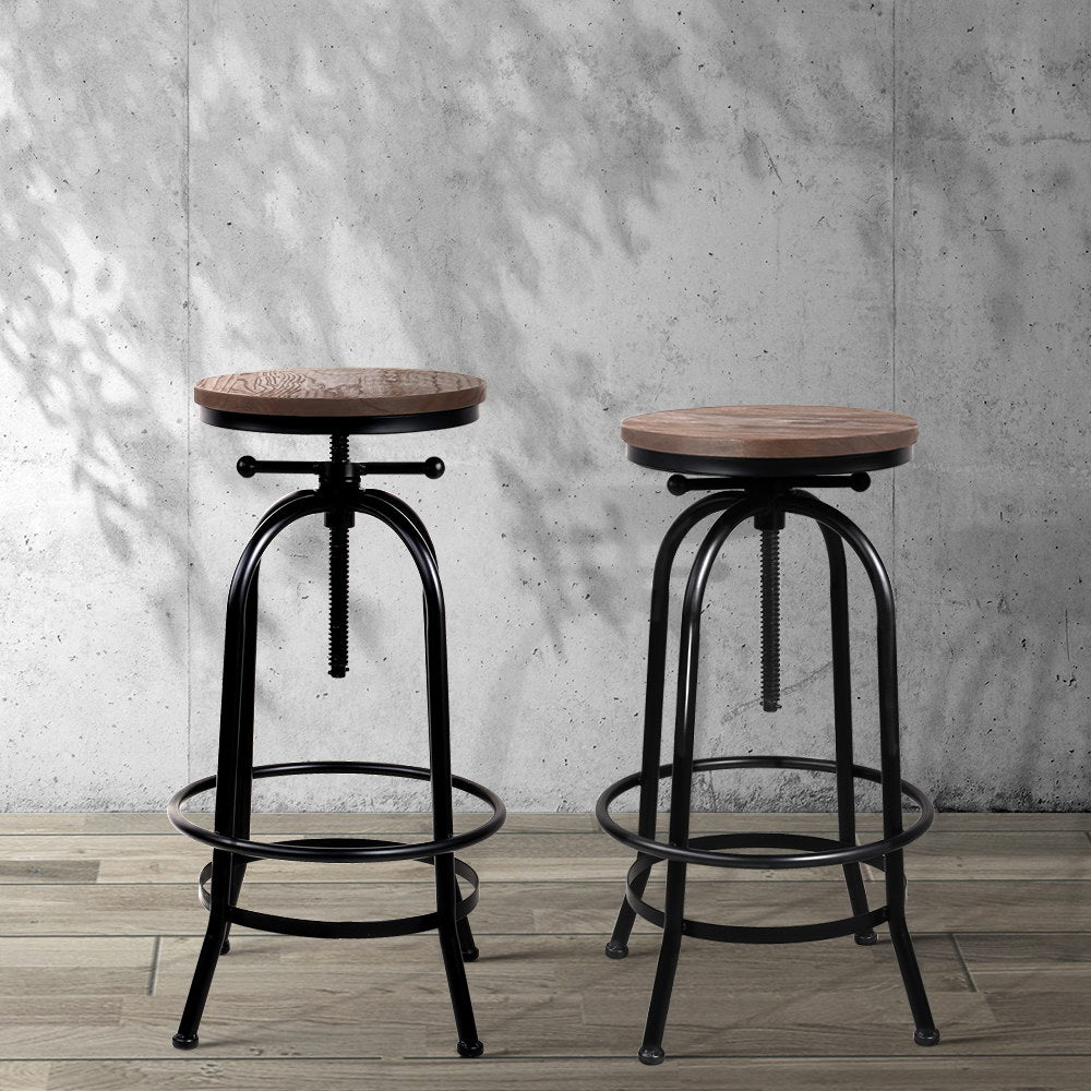 Artiss Bar Stools Adjustable Wood Chairs BA-TW-V17-T14134-BK